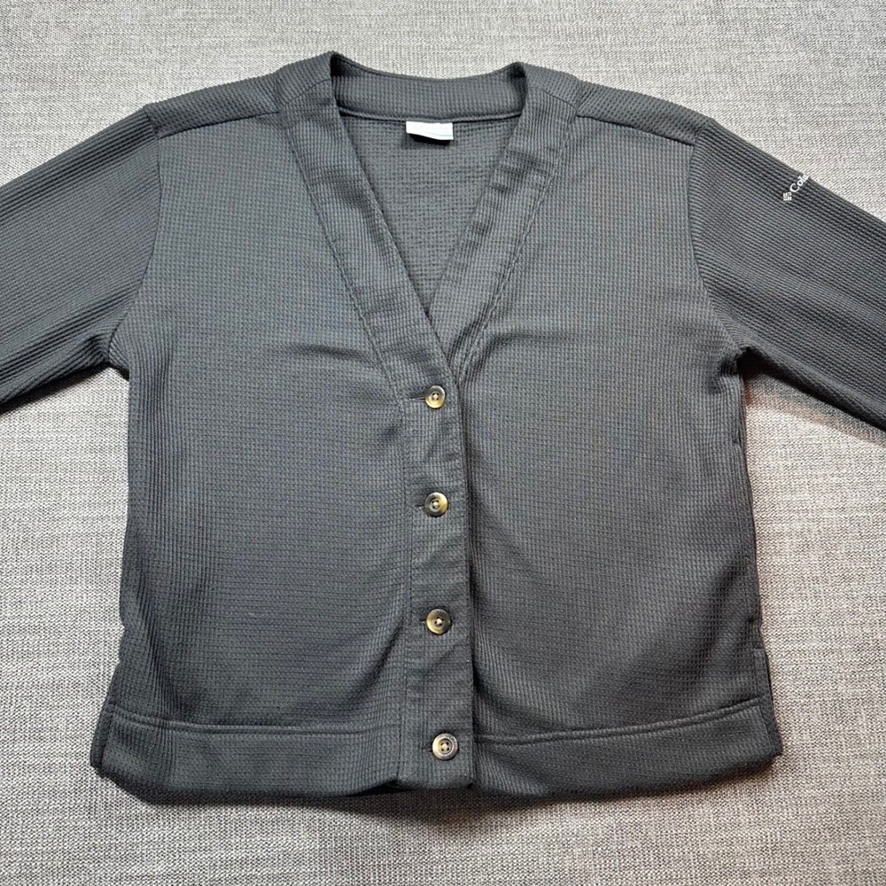 Columbia Cardigan Womens Medium Gray Waffle Knit Button Up